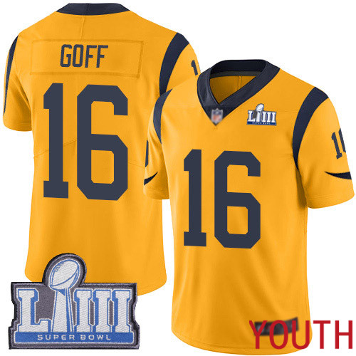 Los Angeles Rams Limited Gold Youth Jared Goff Jersey NFL Football 16 Super Bowl LIII Bound Rush Vapor Untouchable